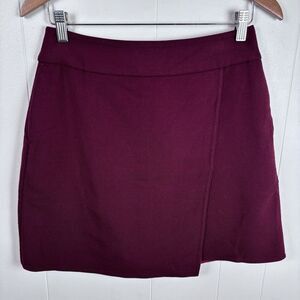 Uniqlo‎ Cranberry Red Twill Mini Skirt Faux Wrap Front Women's Size 6